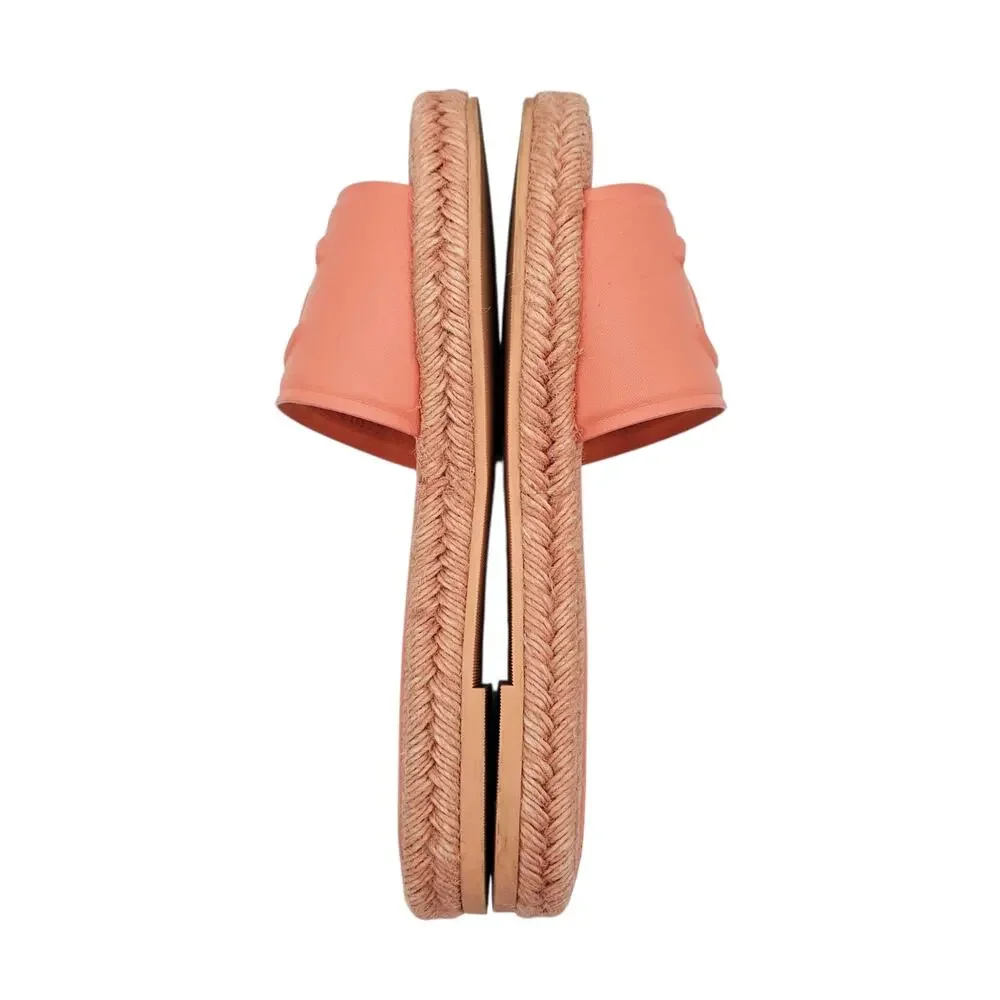 Chanel CC Logo Orange Coral Leather Flat Slide Sandal Jute Size 41 10 10.5